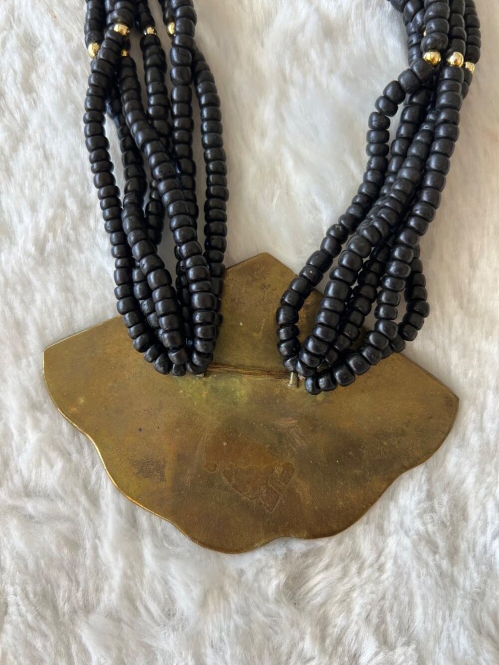VTG 80's Beaded Necklace Pink & Black Abalone Shell Fan Pendant Statement Piece - Picture 4 of 6
